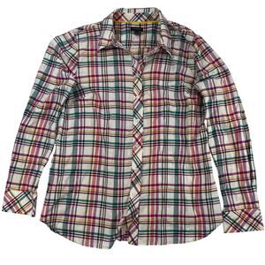 Talbots Plaid Button Down Shirt Women's S White Multi Color Long Sleeve Cotton